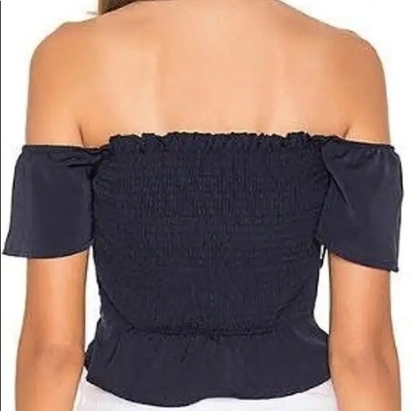 Revolve Superdown Navy Blue off the shoulder fitted crop top shirt Womens - Picture 2 of 6